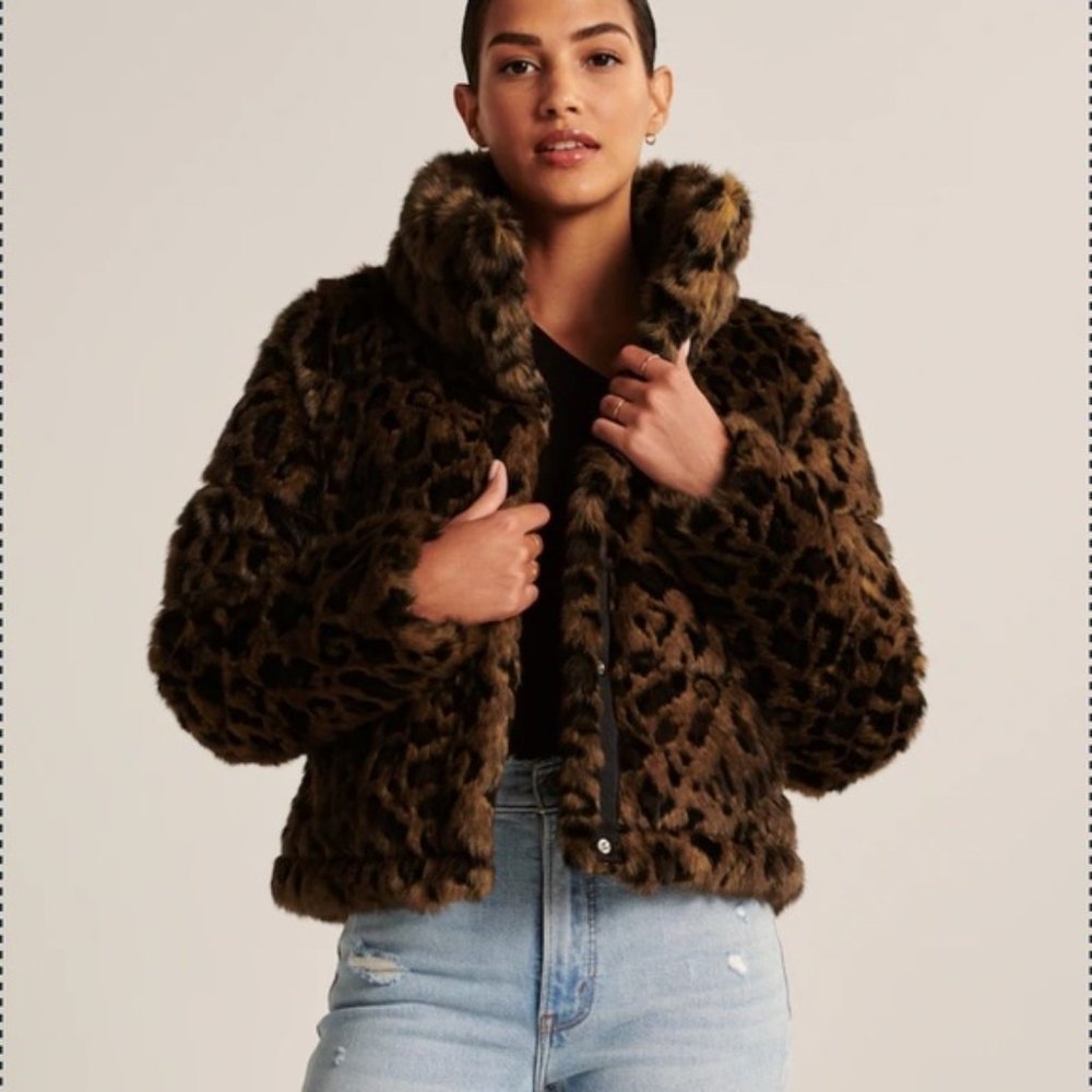 Abercrombie Faux Fur Leopard Mini Puffer